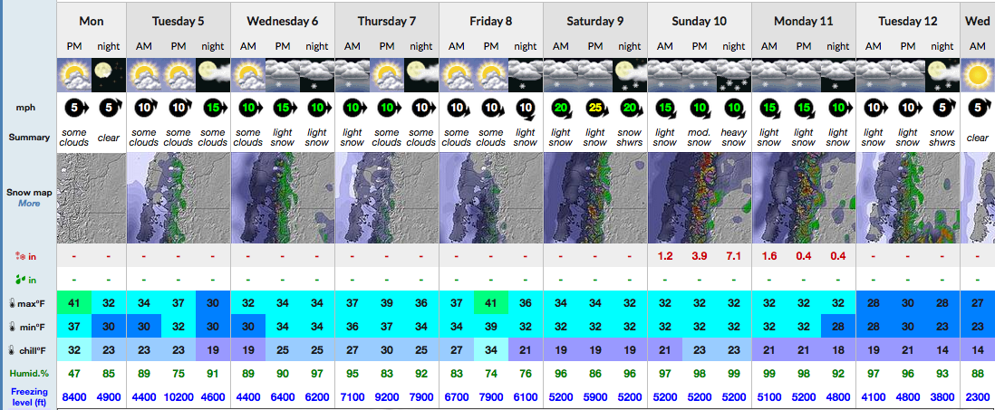 9-day Snow-Forecast for mid Chapelco