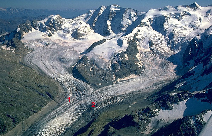 Morteratsch glacier on the right.