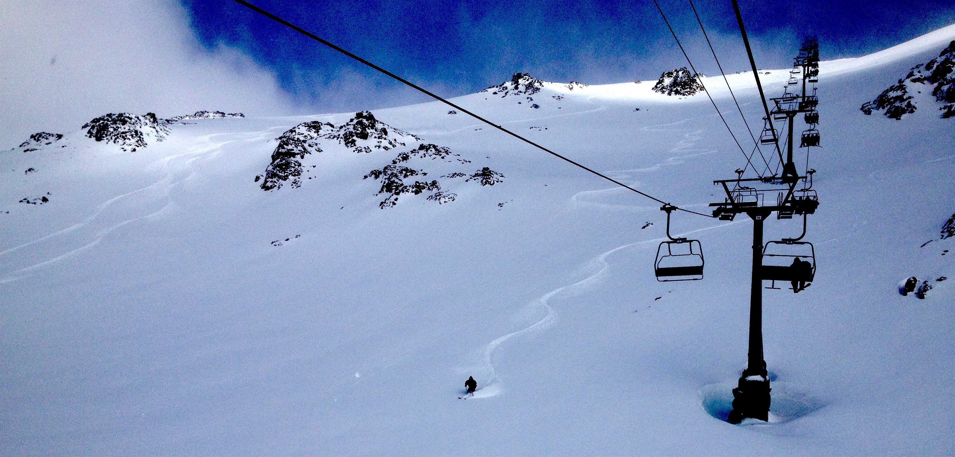 First tracks in Nubes today... Yum. photo: snowbrains