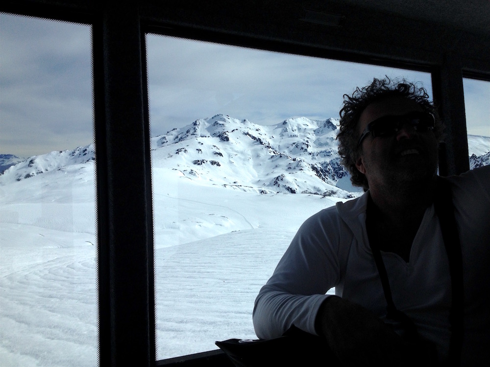 Client Dino loving the views from inside the cat. photo: snowbrains