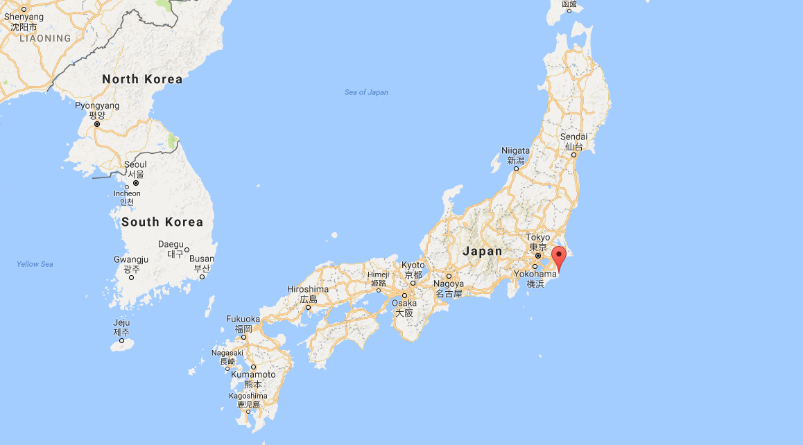 Map showing location of Shidashita Beach in Isumi, Japan, just 60miles from downtown Tokyo.