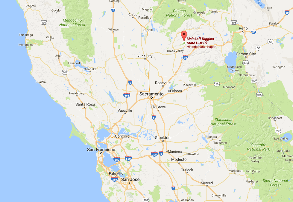 Location of Malakoff Diggins Historic State Park, CA.
