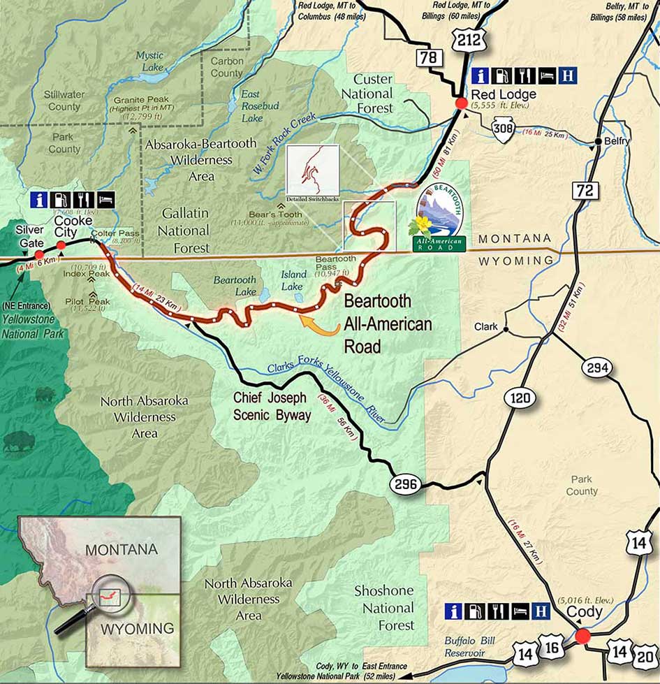 Beartooth Pass map.