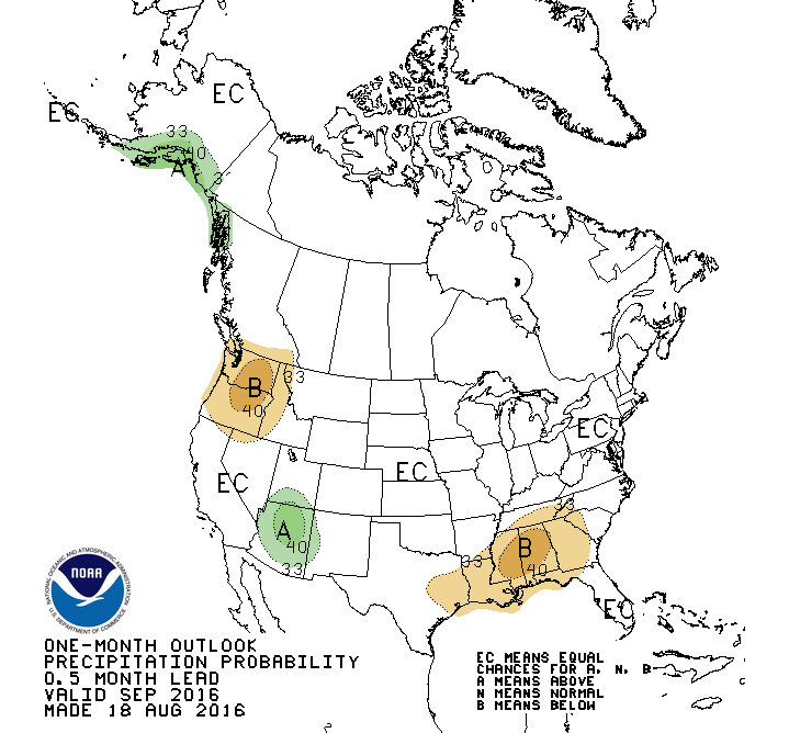NOAA's September outlook is forecasting above average precipitation in 