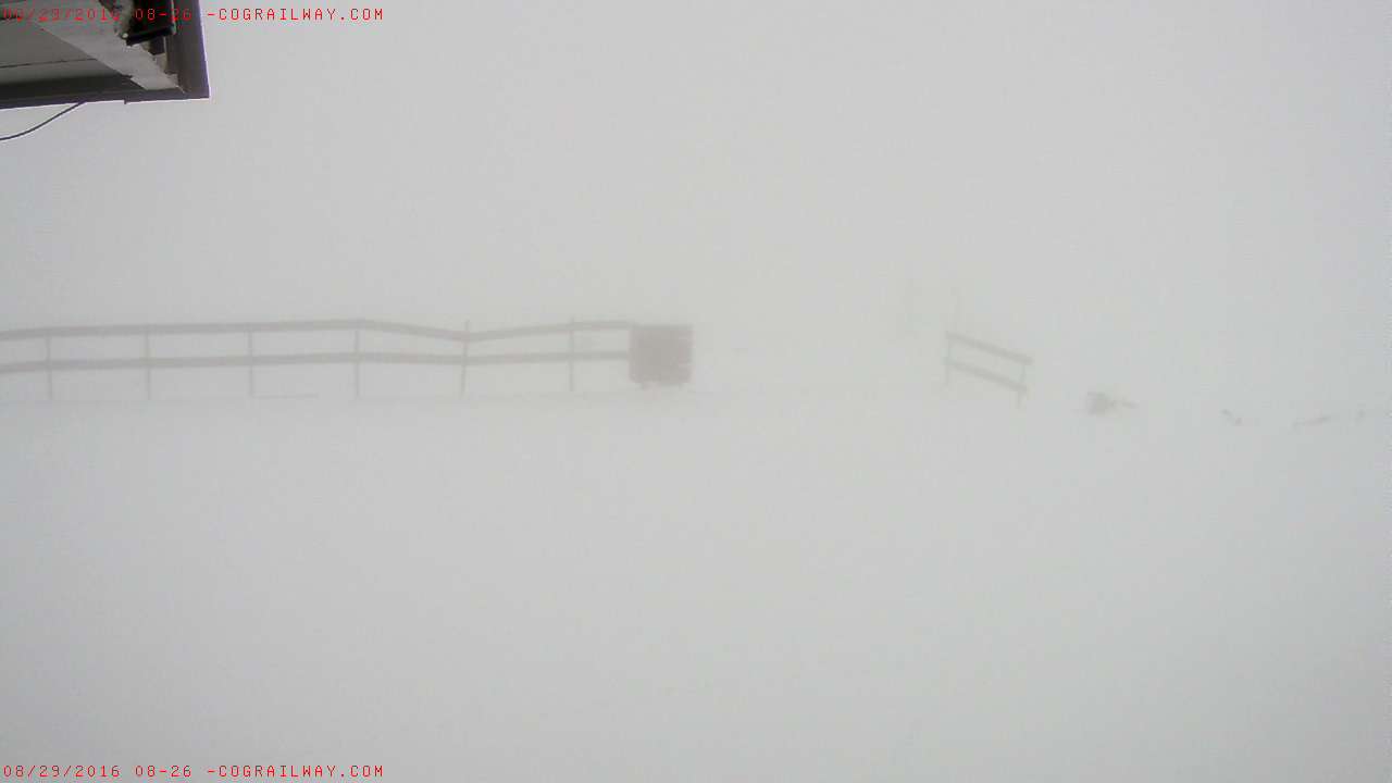 Pikes Peak Summit at 8:30am MST today. image: old cog railway webcam