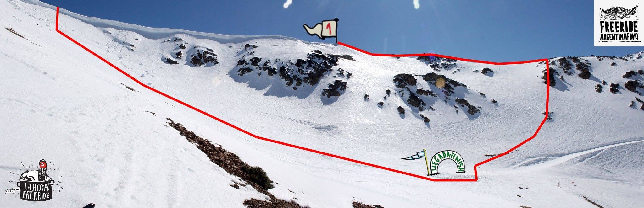 La Hoya Freeride World Qualifier venue. The crash occurred within the red lines. image: freeride world tour 