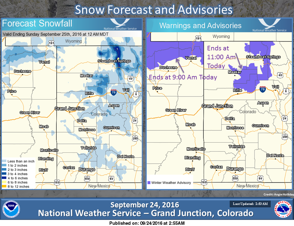 Snow forecast map for Colorado today. image: noaa, today