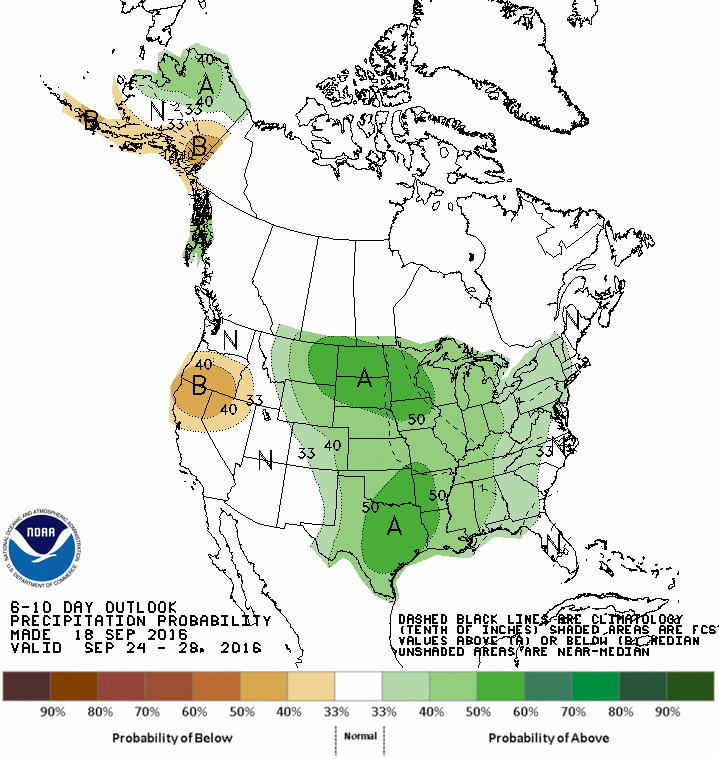 6-10 day precipitation outlook showing above average precip for the Rocky Mountains. image: noaa, today