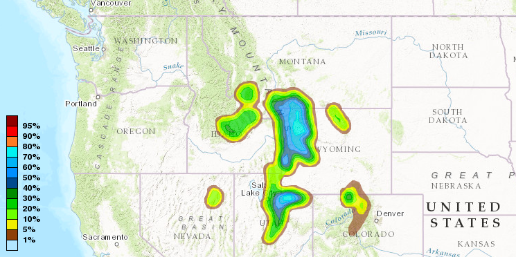 Snow forecast all over the Rocky Mountains, USA on Saturday. image: noaa, today