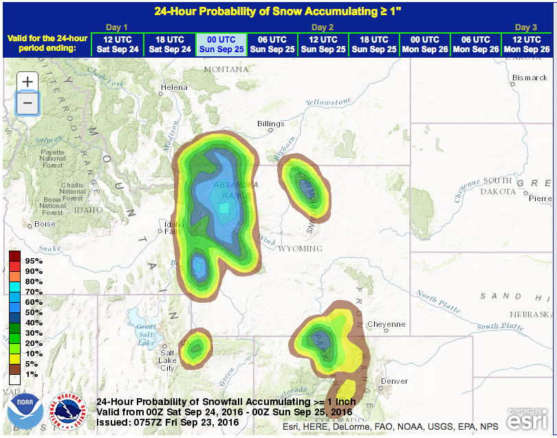 Snow forecast map for Wyoming on Saturday. image: noaa, today
