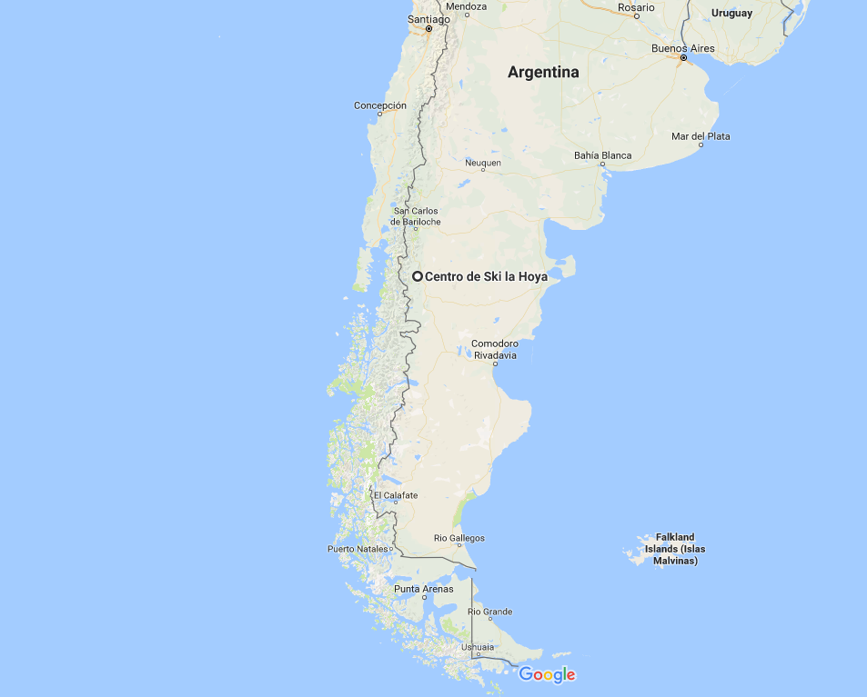 map showing location of La Hoya ski resort in Esquel, Argentina.