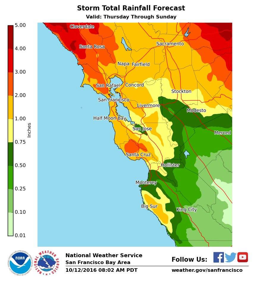 Big rain for San Francisco Bay Area. image: noaa, today