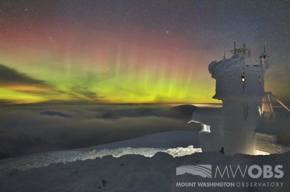 Mt. Washington, NH summit Northern Lights on October 28th, 2016. photo: mount washington observatory