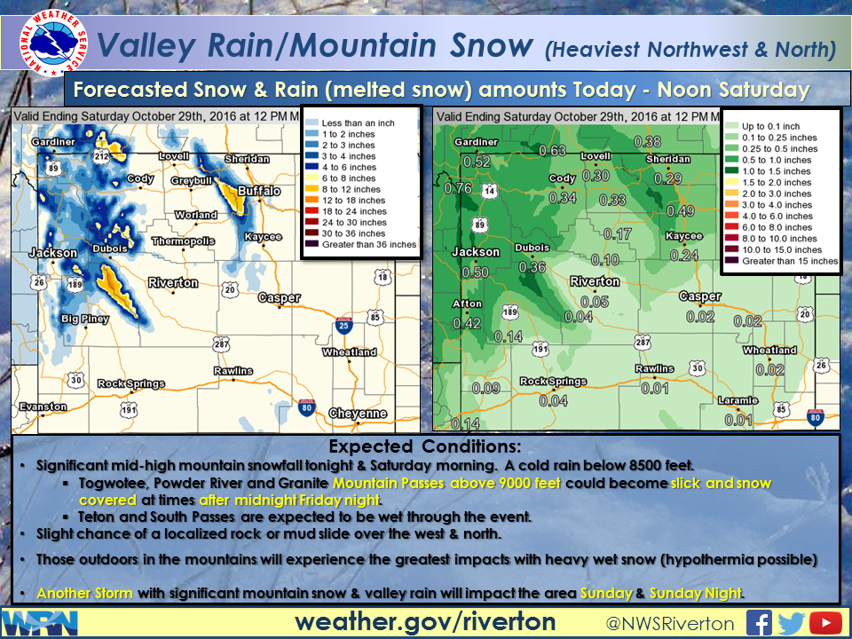 Snowfall forecast map for Wyoming.  image:  noaa, today