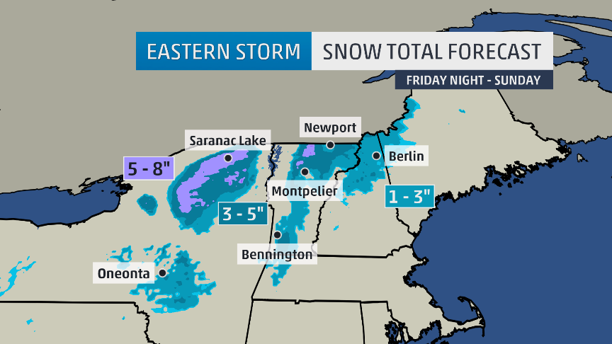 Snow forecast map for Northeast today. image: weather channel