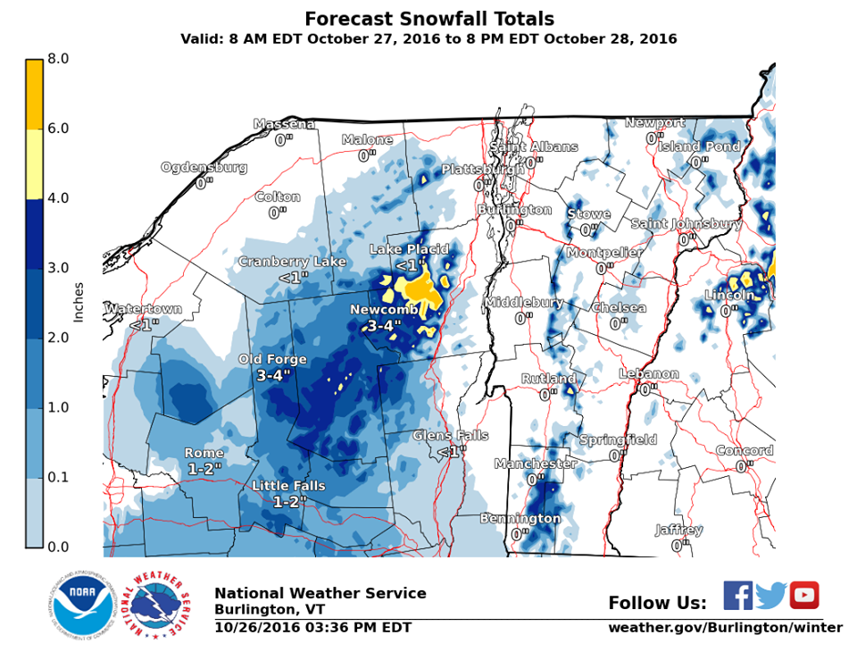 Snowfall forecast for Northeast USA. image: noaa, today