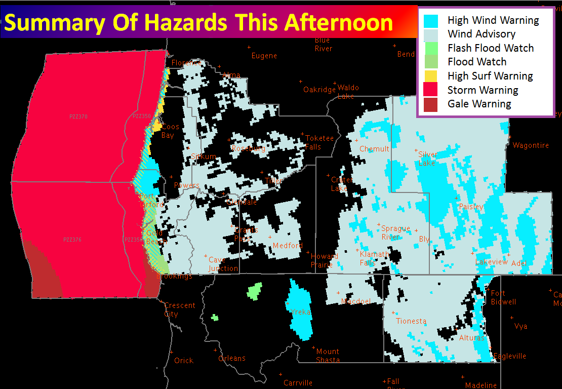 7 advisories issued for southern Oregon currently. image: noaa, today