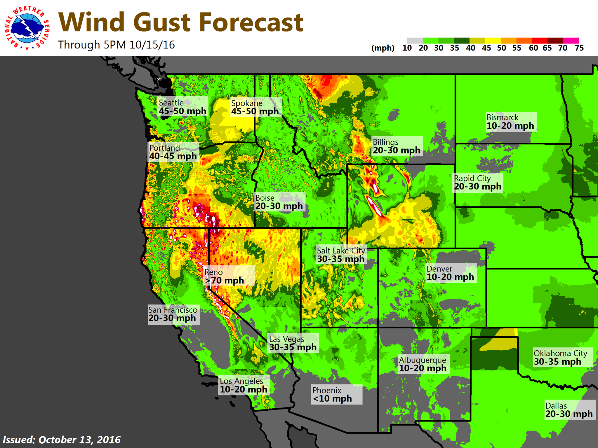 Big wind for the West this weekend. image: noaa, today