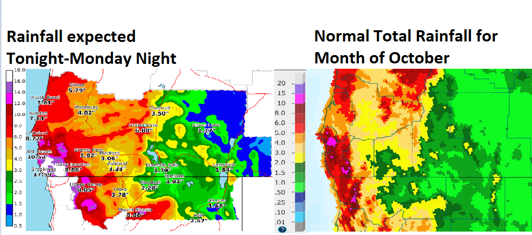 "Many places can expect more rain over the next few days than the normal rainfall totals for all of October!" - NOAA Medford, OR today