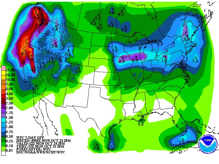 Big precip forecast next 7 days on West Coast.  image:  noaa, today