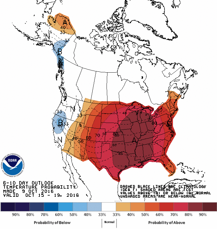 Below average temperatures forecast for NorCal in the 6-10 forecast. image: noaa, today
