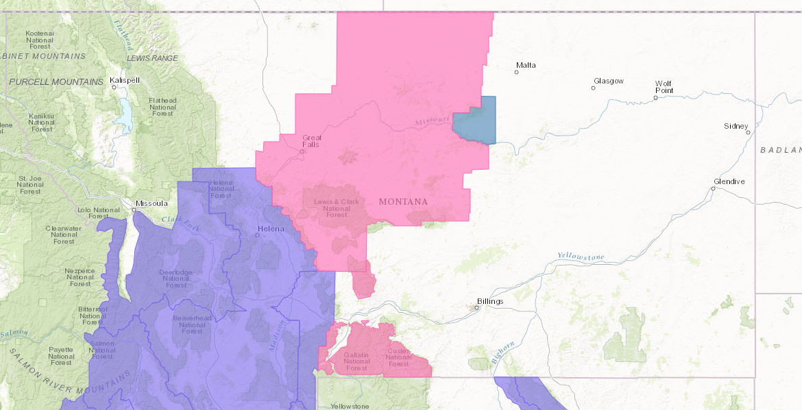 PINK = Winter Storm Warning in Montana today.  image:  noaa, today
