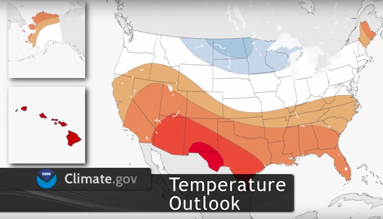 Temperature outlook for USA this winter. image: noaa, today