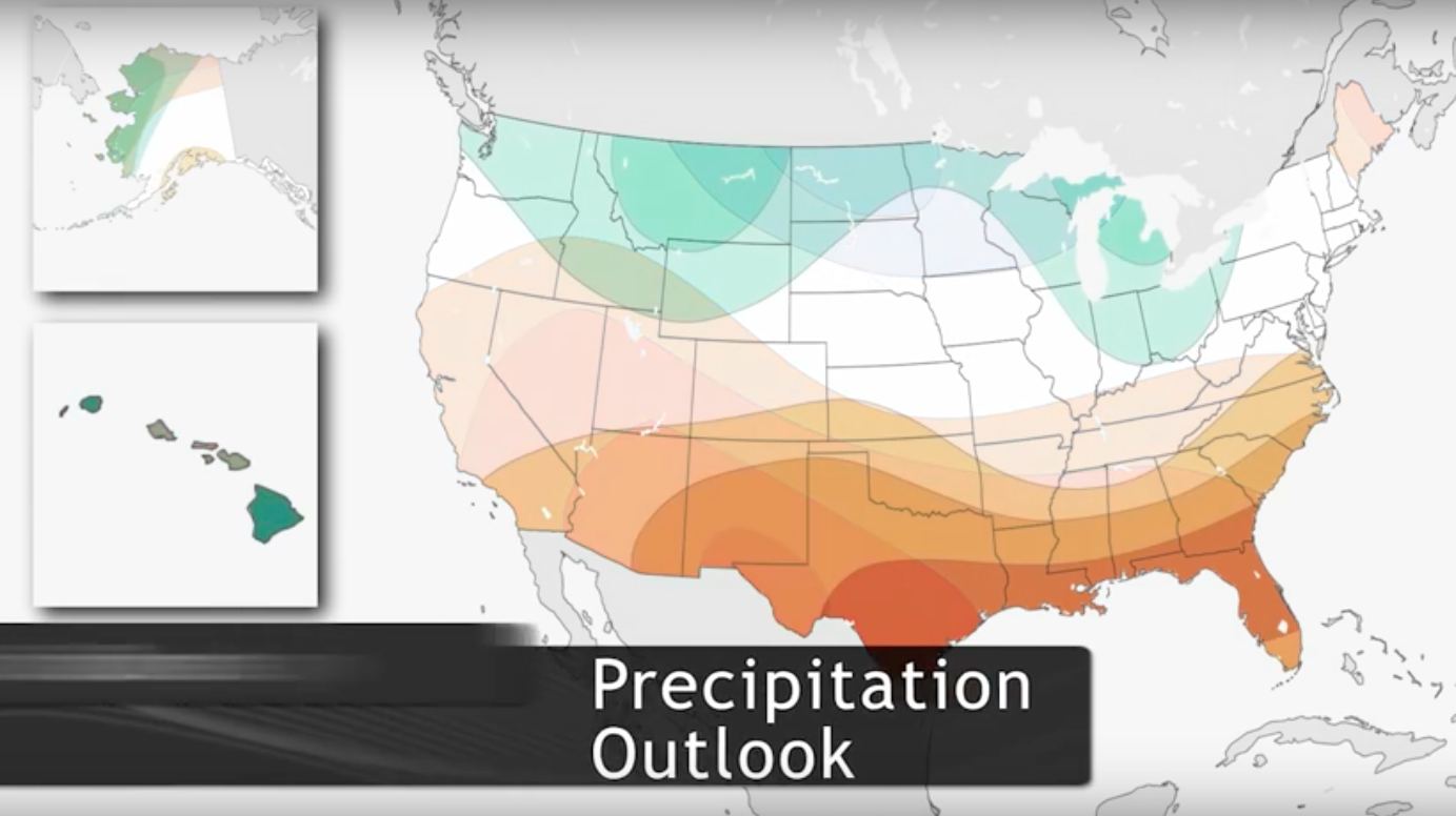 Precipitation outlook for USA this winter. image: noaa, today