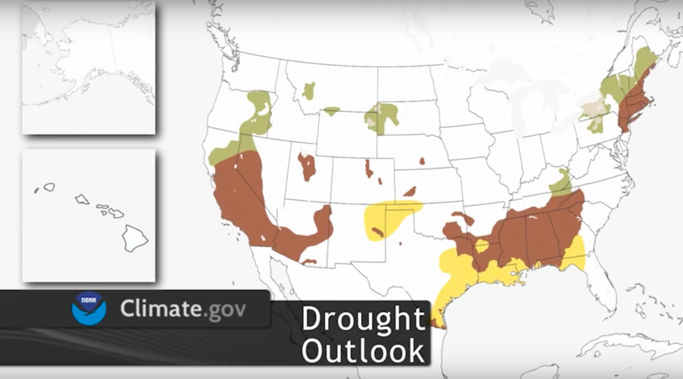 Drought outlook for USA this winter. image: noaa, today
