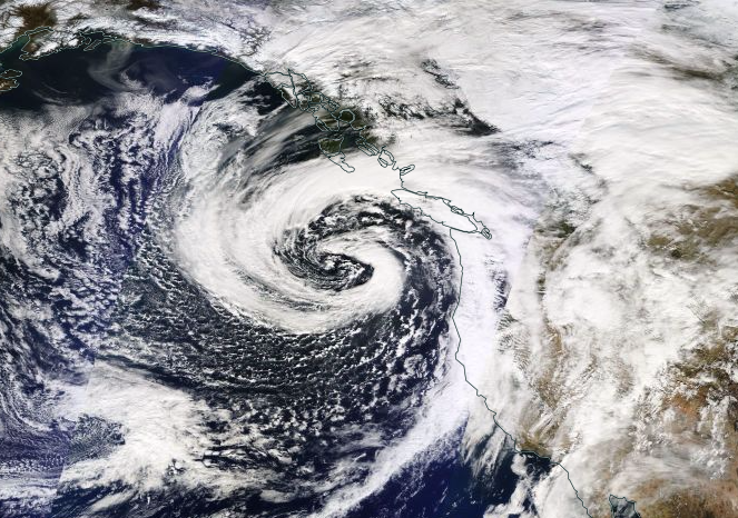 Image of the storm clobbering the West Coast today at 9am PST.  image:  nasa, today