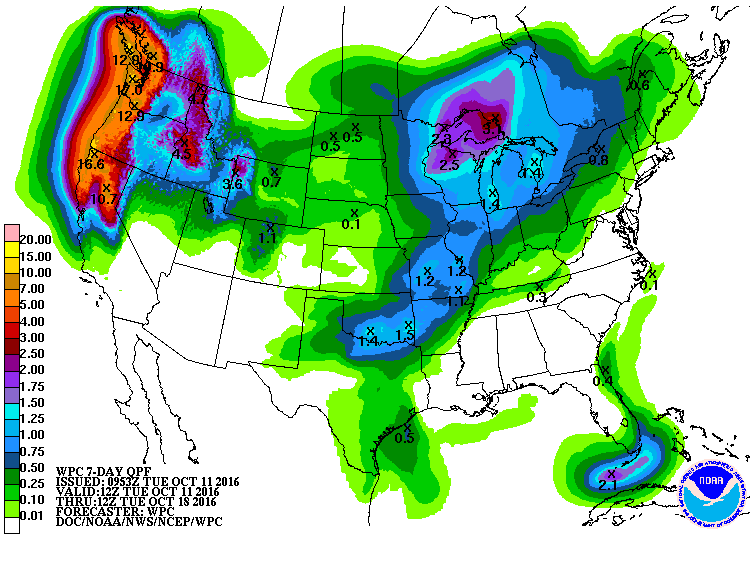 West Coast is forecast to be extremely wet the next 7 days. image: noaa, today