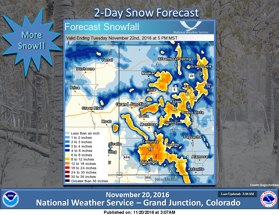 Snow forecast for Colorado looking good. image: noaa, today