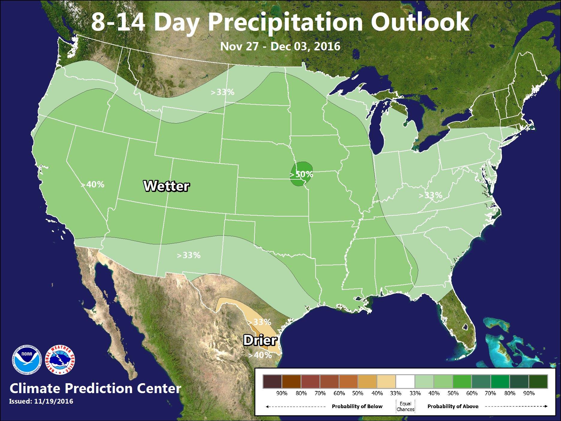 NOAA's 8-14 day temperature outlook is showing above average precip all over the USA. image: noaa, today