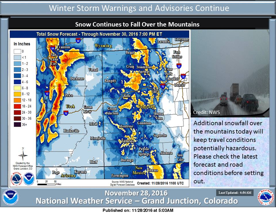Big snow for CO today. image: noaa, today