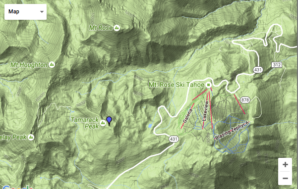 Map showing location of Tamarack Peak, NV. 