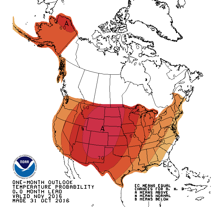 The entire country, including Alaska, is forecasted to be above average.