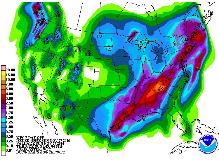 Liquid precip totals looking solid next 7 days across the Western USA. image: noaa, today