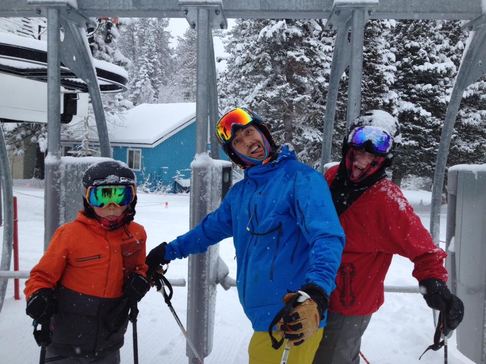 Jonny Moseley and family on first chair at Squaw One yesterday.  photo:  miles clark/snowbrains