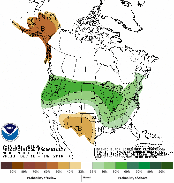 Above average precip forecast for NorCal next 6-10 days. image: noaa, today