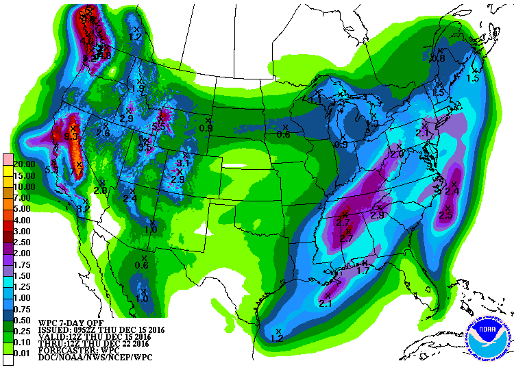 The 7 day totals keep getting better and better. Image: NOAA, Today