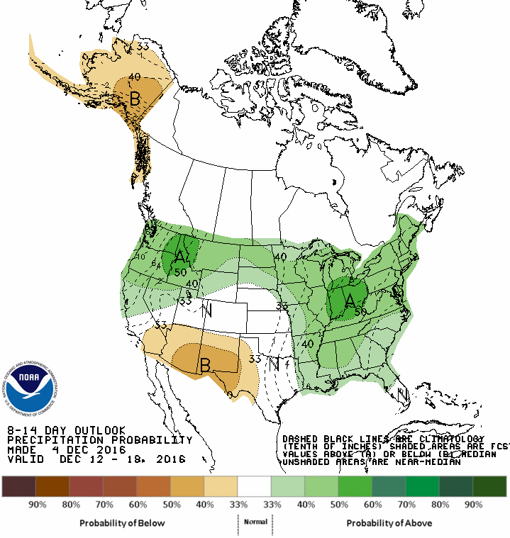Above average precip forecast for NorCal next 8-14 days. image: noaa, today