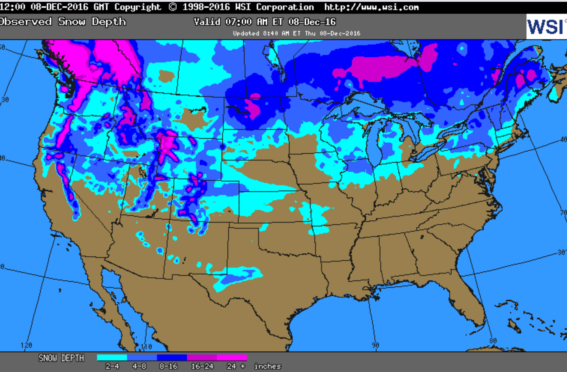 Current Snowcover Map! The West and PNW is looking GOOD! Image: Intellicast 
