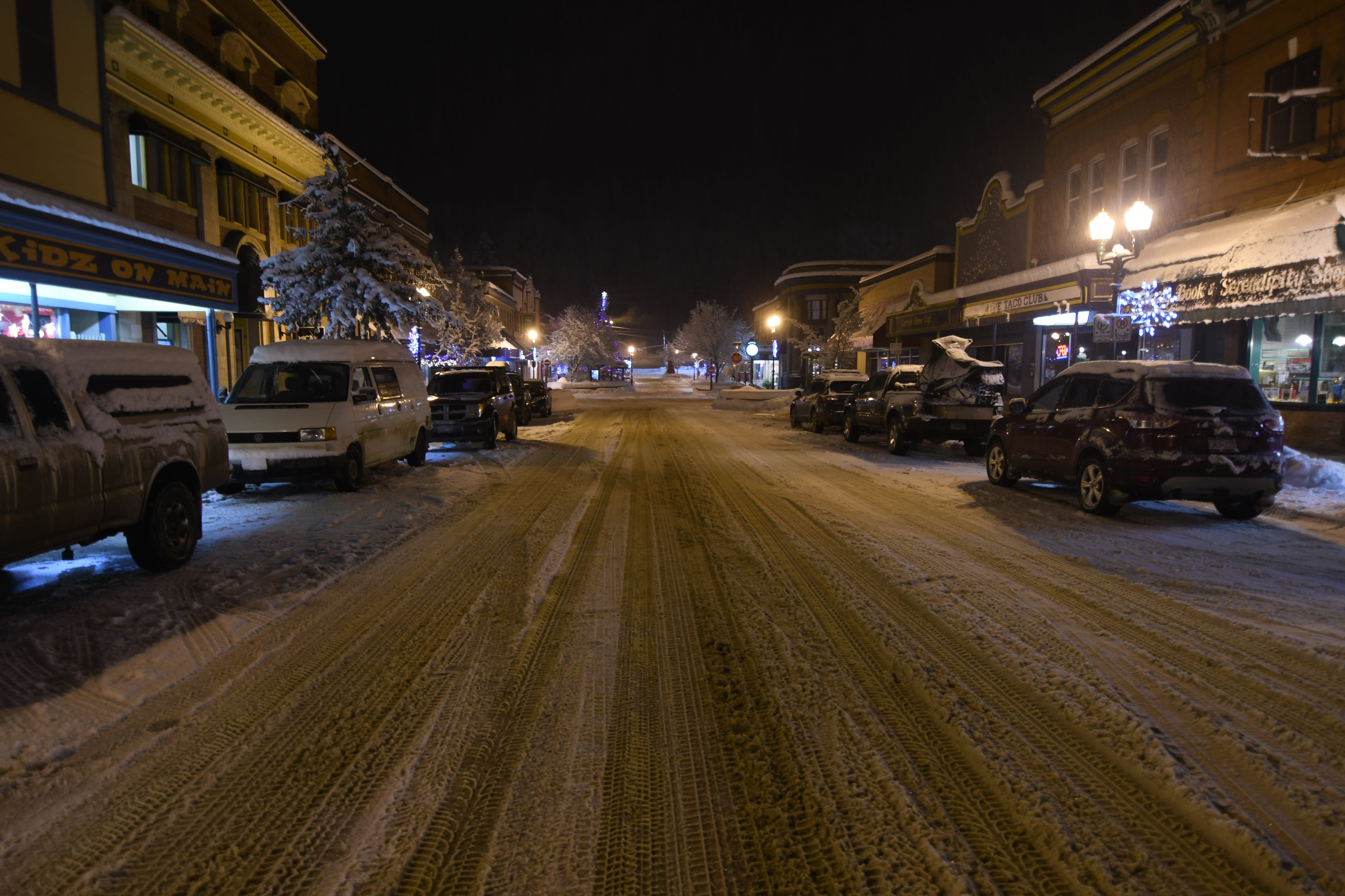 Revelstoke downtown on Christmas Eve. Photo: Andrew Fish