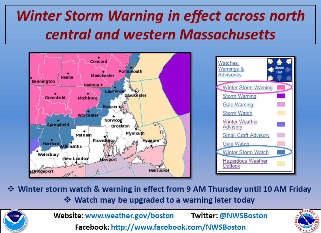 Massachusetts warnings and advisories. Image: NOAA Boston, MA Today