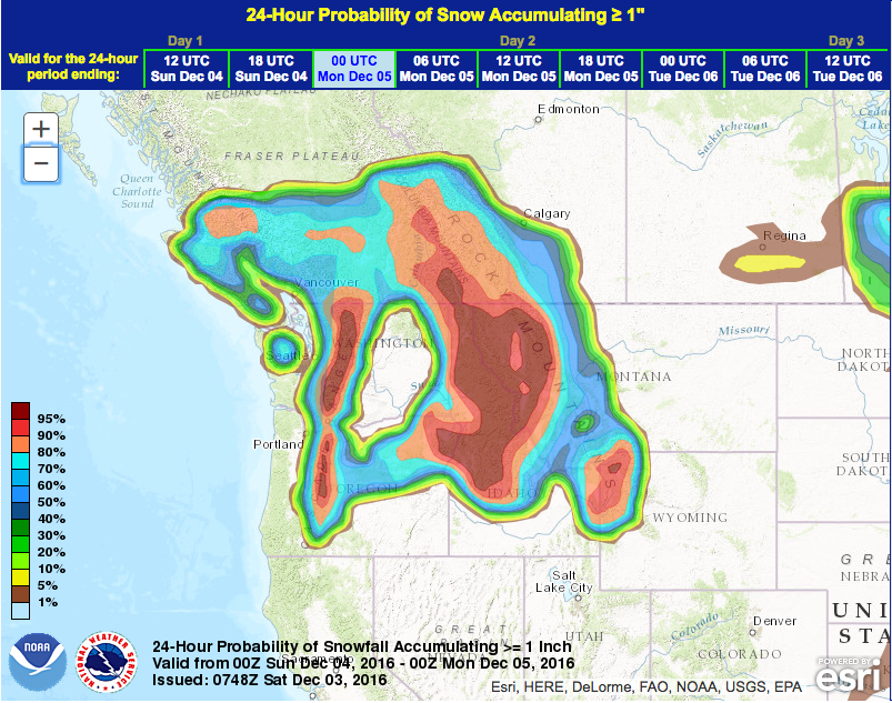 Big chance of snow forecast in WA.  image:  noaa, today