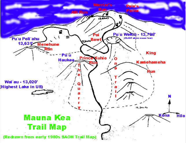 Mauna Kea trail map.