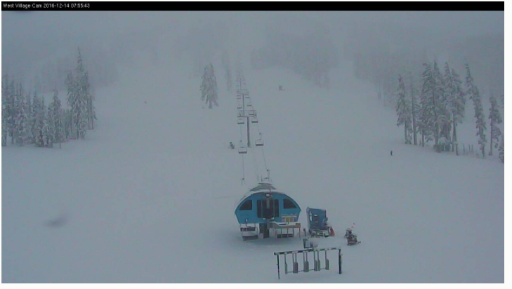 Mt. Bachelor, OR at 8am today.  Snowing.