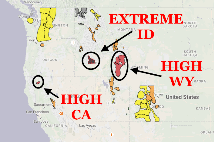High and Extreme avy danger in USA today.  image:  avalanche.org
