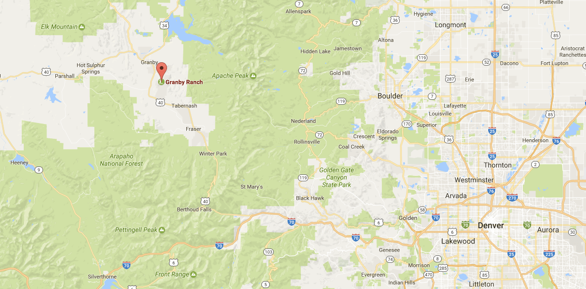Map showing location of Ski Granby Ranch. 