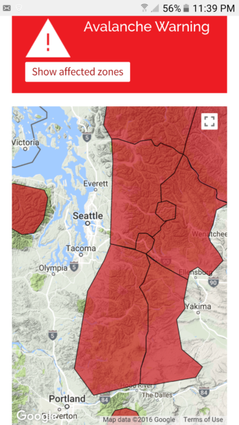 Please don't travel in the backcountry for a bit. NWAC Danger map